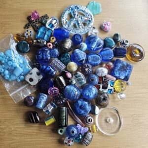 Mixed Glass Bead Lot in Blue with Multi Accents